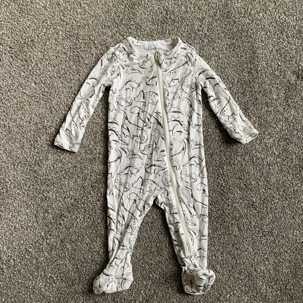 Angel Dear White & Black Dinosaur Bamboo Zippered Footie